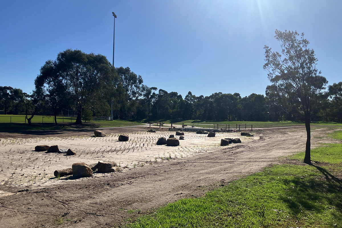 New dry creek bed at Liberty Avenue Reserve, Rowville
