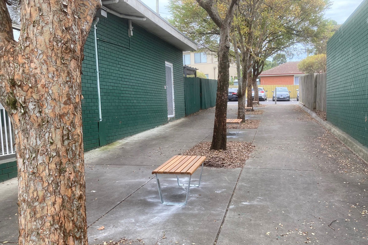 New park benches in Knoxfield Shopping Village.