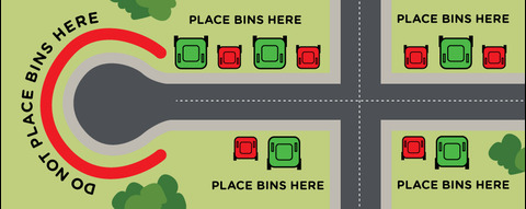 Image showing bins along the straight sides of a court, none around the curve of the court