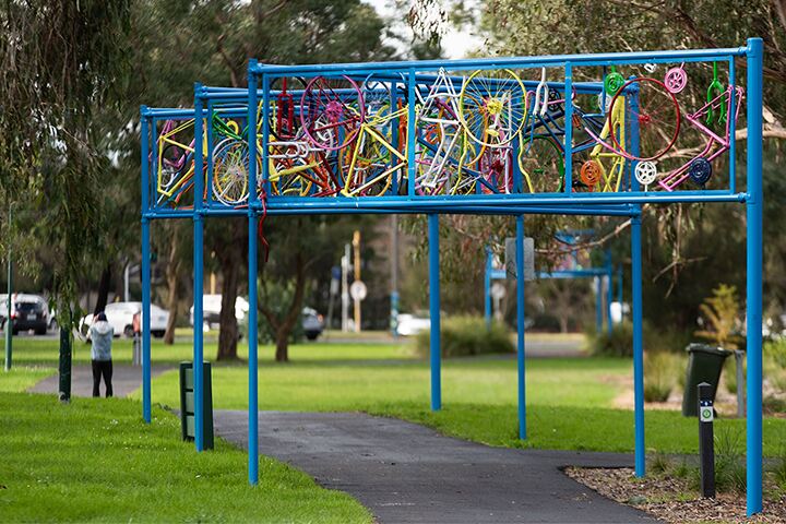 Recycled Bike Path sculpture