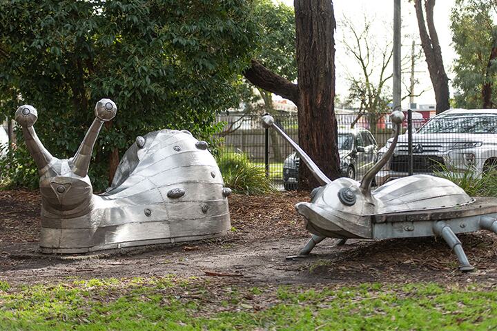 Snail and beetle mollusc sculptures