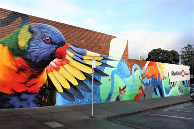 Public art mural at Studfield Shopping Centre