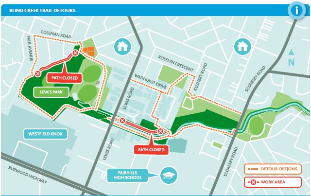 Blind Creek shared path detours map