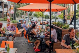 People enjoying outdoor dining in Knox.