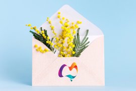 Envelope with yellow mimosa flowers