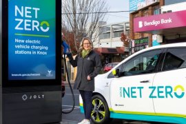 Knox Mayor, Councillor Marcia Timmers-Leitch at the new EV charging station in Bayswater.