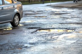Pothole on a road.