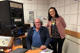 Knox Mayor, Councillor Paige Kennett with Ian Rayson in the Radio Eastern FM studio