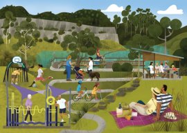 illustration of people in open space