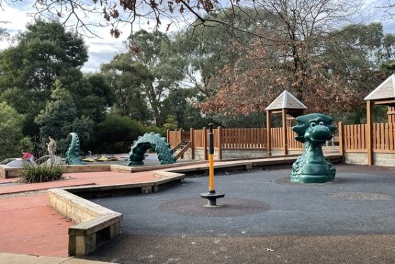 Photograph of the dragon water feature at Time Neville Arboretum playspace