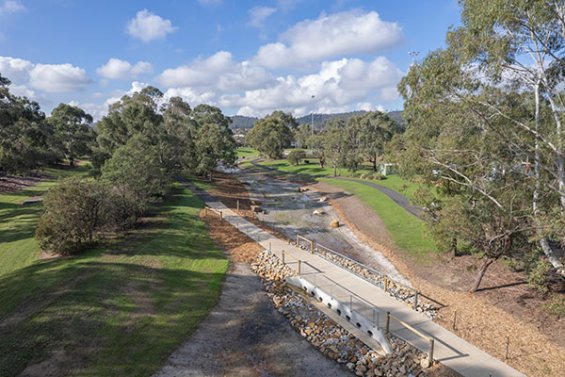 New dry creek bed at Liberty Avenue Reserve, Rowville