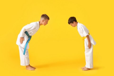 Young people doing karate