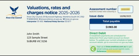 Image of the top portion of rates notice with relevant numbers highlighted