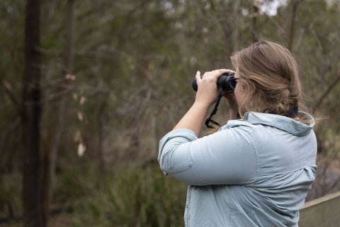 Person with a pair of binoculars
