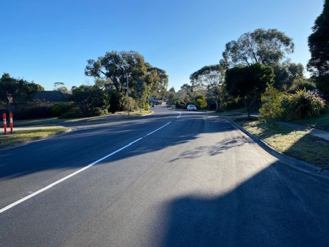 Eco-friendly asphalt being laid at Milpera Crescent, Wantirna