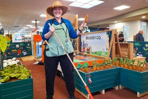 Person dressed up as a farmer 