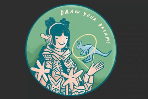 Illustration of a person in a green circle with text Draw Your Dreams